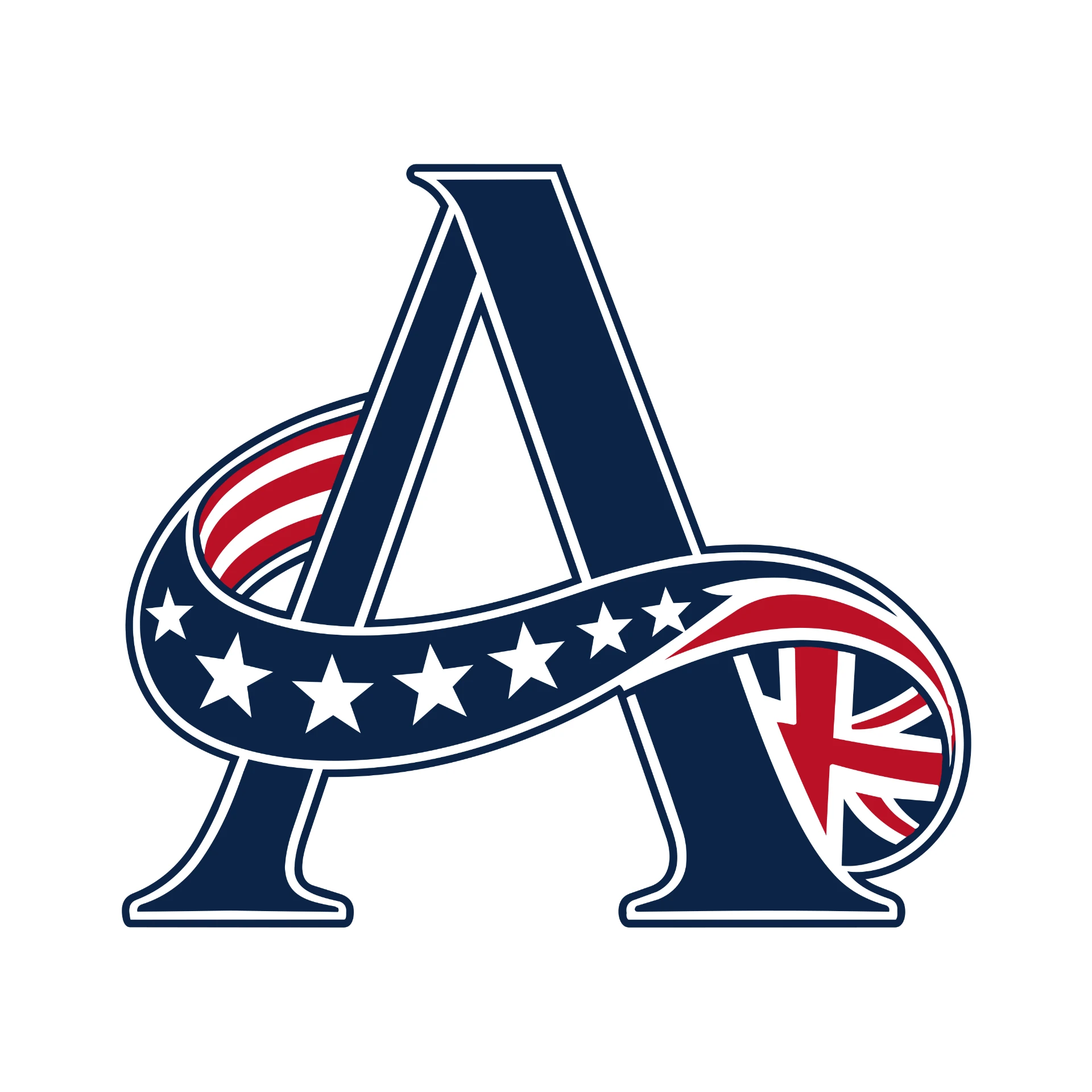 Monogram — flag colours (red, white & blue)